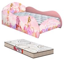 Cama Juvenil 150x70 Infantil Montessoriana Com Colchão Grade Proteção Quarto Personagem Lateral e Estrado Reforçado Menina Princesas