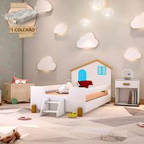 Cama Juvenil Belissima Azul com Colchão para Quarto Infantil e Design Funcional - Branco/nature