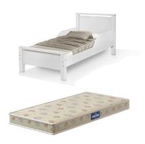 cama juvenil branco com colchão mdf e pes de madeira com colchão - Frausto