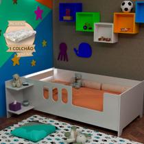 Cama Juvenil Infantil Reforçada Livia com Led Usb Prateleiras Divaloto Acompanha Colchão D18 - Branc