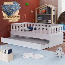 Cama Juvenil Lara Solteiro com Cama Auxiliar e 2 Colchões Branco Cama Juvenil Lara Solteiro com Cama Auxiliar e 2 Colchões Branco