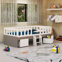 Cama Juvenil Lara Solteiro com Nichos e Escadinha e Cinza - Baby Mobília - Branco Cama Juvenil Lara Solteiro com Nichos e Escadinha e Cinza - Baby Mobília - Branco