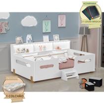 Cama Juvenil Mary com Escada Led e Nicho + Colchão Branco/mel + Acompanha Lousa Mágica