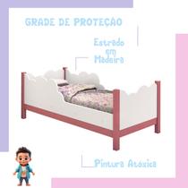 Cama Juvenil Nuvem Rosa e Branca Infantil Para Menina Com Grade de Proteção