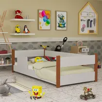 Cama Juvenil Serena com Colchão Incluso + Estrutura Mdf Resistente Branco/mel