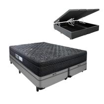 Cama King Arezzo Black e Box com Baú Molas Ensacadas Cinza
