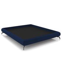 Cama King Base Box 193x203cm Pés de Ferro Cold P02 Veludo Azul - Mpozenato