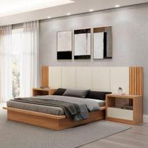 Cama King + Cabeceira 3,45m + 02 Mesas de Cabeceira 100% Mdf
