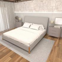 Cama King com Cabeceira Estofada e 2 Mesas com Gavetas MDF Cama King com Cabeceira Estofada e 2 Mesas com Gavetas MDF