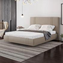 Cama King Flutuante Cabeceira Romana Linho Bege MDF-MDP D'Rossi Cama King Flutuante Cabeceira Romana Linho Bege MDF-MDP D'Rossi