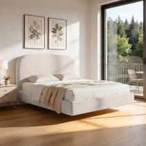 Cama King Flutuante Com Cabeceira 195cm Aura W01 Bouclê Creme - Lyam Decor Cama King Flutuante Com Cabeceira 195cm Aura W01 Bouclê Creme - Lyam Decor