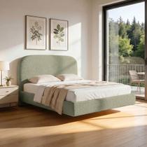 Cama King Flutuante Com Cabeceira 195cm Aura W01 Bouclê Oliva - Lyam Decor Cama King Flutuante Com Cabeceira 195cm Aura W01 Bouclê Oliva - Lyam Decor
