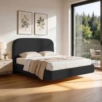 Cama King Flutuante Com Cabeceira 195cm Aura W01 Bouclê Preto - Lyam Decor Cama King Flutuante Com Cabeceira 195cm Aura W01 Bouclê Preto - Lyam Decor