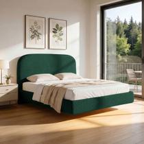 Cama King Flutuante Com Cabeceira 195cm Aura W01 Bouclê Verde - Lyam Decor Cama King Flutuante Com Cabeceira 195cm Aura W01 Bouclê Verde - Lyam Decor