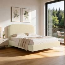 Cama King Flutuante Com Cabeceira 195cm Aura W01 Linho Bege - Lyam Decor Cama King Flutuante Com Cabeceira 195cm Aura W01 Linho Bege - Lyam Decor