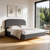 Cama King Flutuante Com Cabeceira 195cm Aura W01 Linho Cinza Escuro - Lyam Decor Cama King Flutuante Com Cabeceira 195cm Aura W01 Linho Cinza Escuro - Lyam Decor