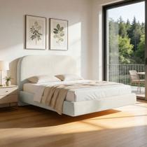 Cama King Flutuante Com Cabeceira 195cm Aura W01 Linho Cru - Lyam Decor Cama King Flutuante Com Cabeceira 195cm Aura W01 Linho Cru - Lyam Decor