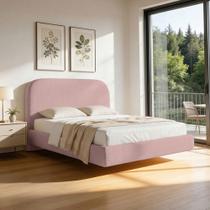Cama King Flutuante Com Cabeceira 195cm Aura W01 Linho Rosa - Lyam Decor Cama King Flutuante Com Cabeceira 195cm Aura W01 Linho Rosa - Lyam Decor