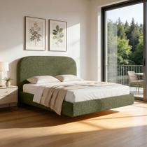 Cama King Flutuante Com Cabeceira 195cm Aura W01 Linho Verde - Lyam Decor Cama King Flutuante Com Cabeceira 195cm Aura W01 Linho Verde - Lyam Decor