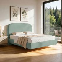 Cama King Flutuante Com Cabeceira 195cm Aura W01 Linho Verde Menta - Lyam Decor Cama King Flutuante Com Cabeceira 195cm Aura W01 Linho Verde Menta - Lyam Decor