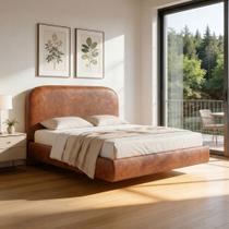 Cama King Flutuante Com Cabeceira 195cm Aura W01 material sintético Camel - Lyam Decor Cama King Flutuante Com Cabeceira 195cm Aura W01 material sintético Camel - Lyam Decor