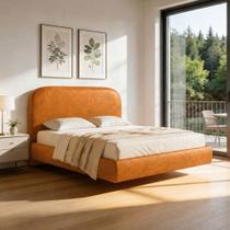 Cama King Flutuante Com Cabeceira 195cm Aura W01 material sintético Whisky - Lyam Decor Cama King Flutuante Com Cabeceira 195cm Aura W01 material sintético Whisky - Lyam Decor