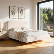 Cama King Flutuante Com Cabeceira 195cm Aura W01 Suede Bege - Lyam Decor Cama King Flutuante Com Cabeceira 195cm Aura W01 Suede Bege - Lyam Decor