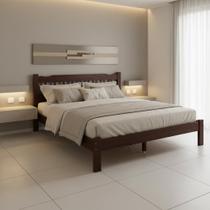Cama King Pérola Madeira Maciça Resistente Castanho