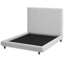 Cama King Pés Madeira Emma com Cabeceira Parise Linho Cinza Claro - Nexta Casa Cama King Pés Madeira Emma com Cabeceira Parise Linho Cinza Claro - Nexta Casa