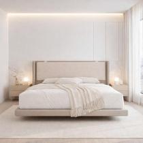 Cama King Size Com Visual Flutuante Firme Cabeceira Estofada Para Quarto Requinte De Alto Padrão Cama King Size Com Visual Flutuante Firme Cabeceira Estofada Para Quarto Requinte De Alto Padrão