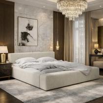 Cama King Size Estofada Base Baixa Para Quarto de Casal Luxo Siena 1,95m