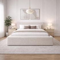 Cama King Sofisticada Grande Estofada Moderna com Cabeceira Cor:Linho Ocre
