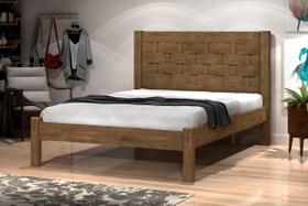 Cama LAI Casal Com Cabeceira Trabalhada 100% MDF Com Estrado em Madeira Cor Jequitiba