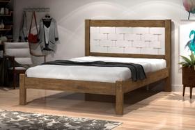 Cama LAI Casal Com Cabeceira Trabalhada 100% MDF Com Estrado em Madeira Cor Jequitiba/Off White