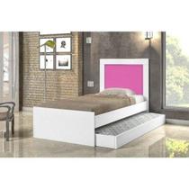 Cama Luara Solteiro 0,88cm Branco-rosa Com Auxiliar Branco - Cambel Cama Luara Solteiro 0,88cm Branco-rosa Com Auxiliar Branco - Cambel
