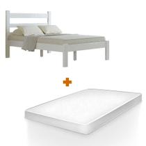 Cama Madeira Maciça De Casal Com Colchão Branco Rubi Nemargi