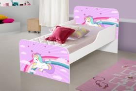 Cama mdf quarto infantil unicórnio adesivada com proteção lateral