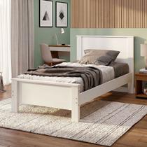 Cama Mila de Solteiro com Pés em Madeira com Colchão D33 para Quarto Juvenil Dormitório - Branco Cama Mila de Solteiro com Pés em Madeira com Colchão D33 para Quarto Juvenil Dormitório - Branco