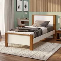Cama Mila Solteiro Pés de Madeira com Colchão D20 para Quarto Moderno e Dormitório - Branco com Mel Cama Mila Solteiro Pés de Madeira com Colchão D20 para Quarto Moderno e Dormitório - Branco com Mel