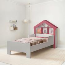Cama Modelo Casinha Infantil Solteiro Branco Com Rosa Casinha Com Nicho Para Objetos Decorativos