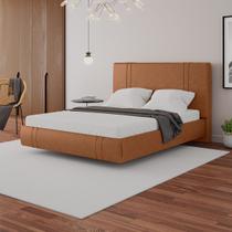 Cama Moderna Aspen Queen Box com Cabeceira Estofada Base Flutuante PU Caramelo G99 - Gran Belo Cama Moderna Aspen Queen Box com Cabeceira Estofada Base Flutuante PU Caramelo G99 - Gran Belo
