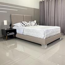 Cama Moderna Luxo Com Cabeceira Módena Linho Bege RBL King 1,95 X 2,05