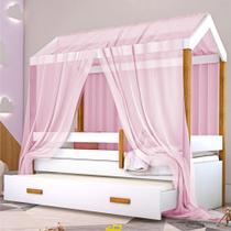 Cama Montessori Cabana com Auxiliar Colchão e Dossel Rosa