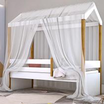 Cama Montessori Cabana Solteiro com Colchão e Dossel Branco Cama Montessori Cabana Solteiro com Colchão e Dossel Branco