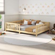 Cama Montessori Casal Infantil Grade Madeira Chão Natural Eva