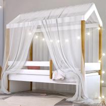 Cama Montessori com Cordão LED Colchão e Dossel Branco Cama Montessori com Cordão LED Colchão e Dossel Branco