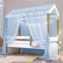 Cama Montessori Exclusiv com Fio de Luz Colchão e Voal Azul