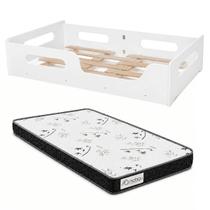 Cama Montessori Solteiro Infantil 100% MDF Com Colchão 10cm e Grade Proteção Cama Montessori Solteiro Infantil 100% MDF Com Colchão 10cm e Grade Proteção