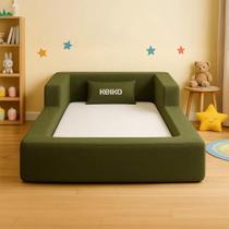 Cama Montessoriana Berço Aconchego 100 Espuma Verde Militar Keiko