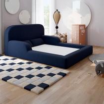 Cama Montessoriana Casal Encanto 100% Espuma Boucle Azul Marinho